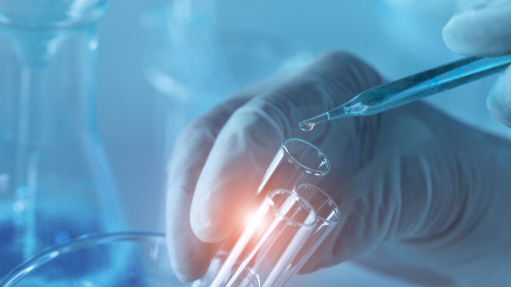 Genetic research and Biotech science Concept. Human Biology and pharmaceutical technology on laboratory background