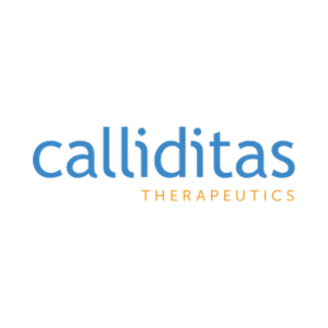 The logo for Calliditas Therapeutics, with "calliditas" in blue lowercase letters and "THERAPEUTICS" in orange uppercase letters beneath.