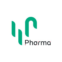 Green abstract logo with the word "Pharma" written in black next to it.
