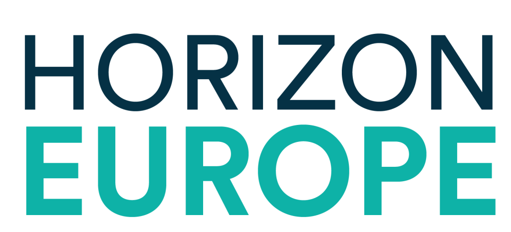 Horizon Europe" logo with "Horizon" in dark blue text and "Europe" in teal green text.