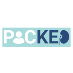 Logo with the text "POCKE" in stylized letters, where the "O" resembles a person and the "D" is shaped like a kidney with a ureter.
