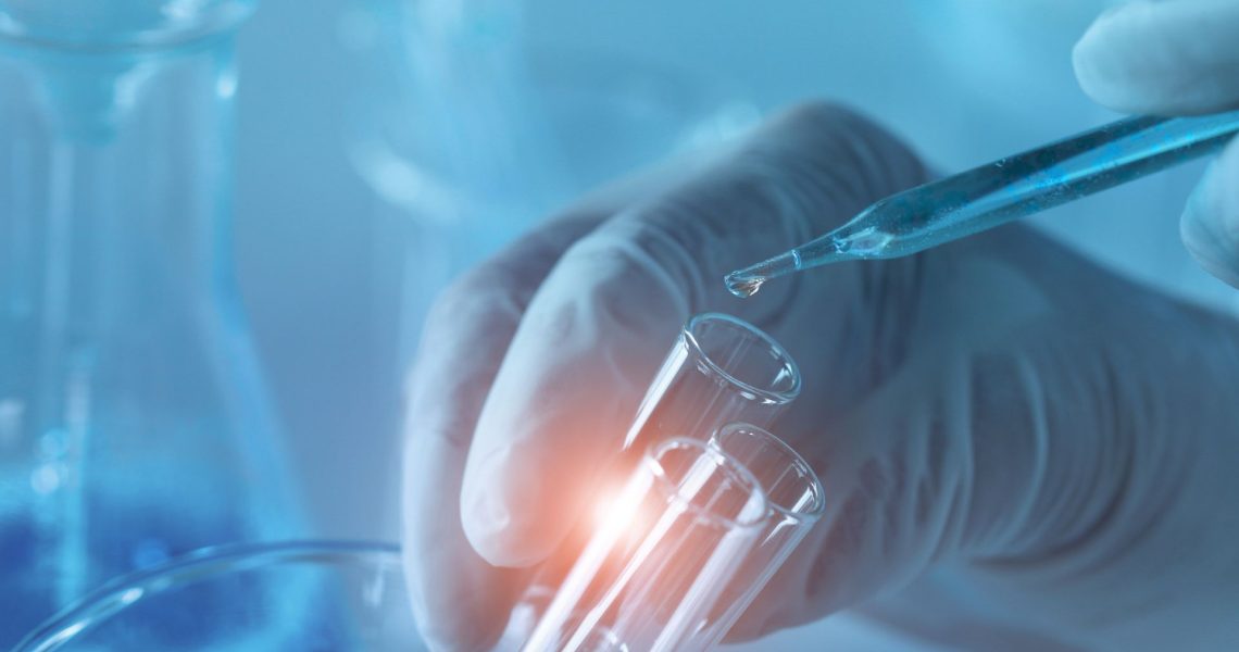 Genetic research and Biotech science Concept. Human Biology and pharmaceutical technology on laboratory background